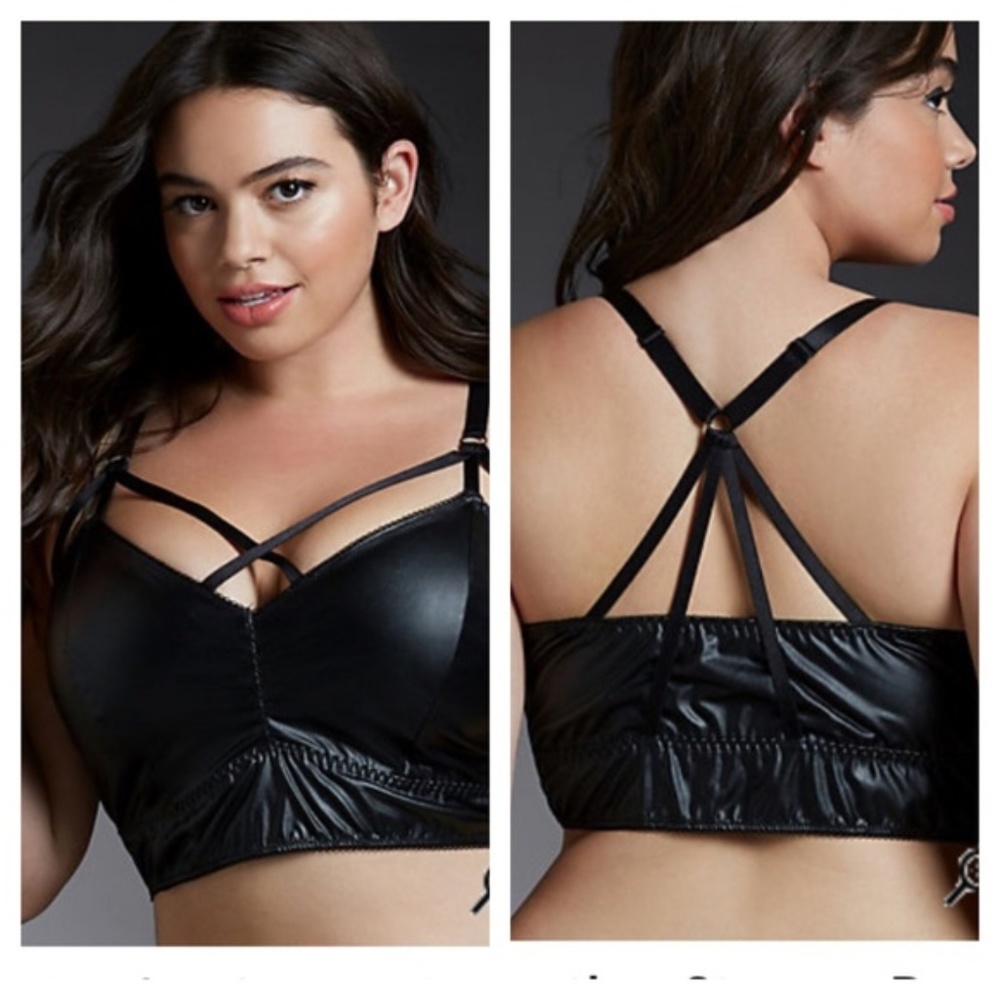 FAUX WET LEATHER EDGY STRAPPY BRALETTE